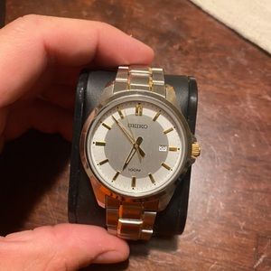 Seiko Men's Watch SUR247 Silver Dial Date Two Tone